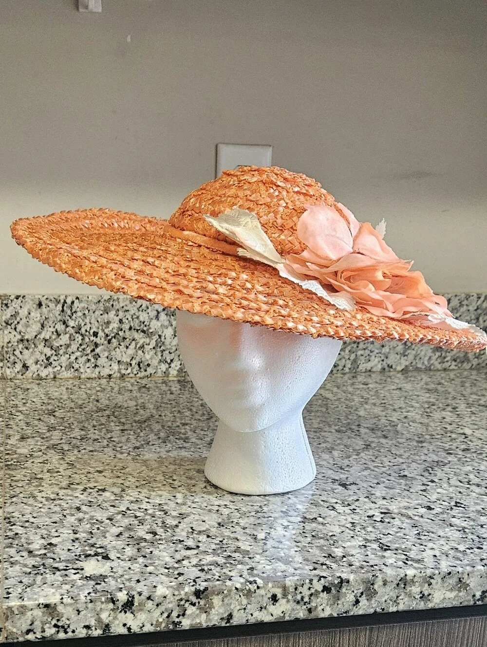 Vintage Straw Fascinator Derby Hat with Floral Accent
